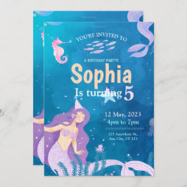 Convite de aniversário de Sereia Azul e Roxo