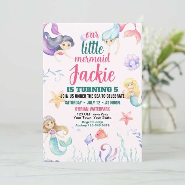 Convite de aniversário de Sereia Bonita (Em pé/Frente)