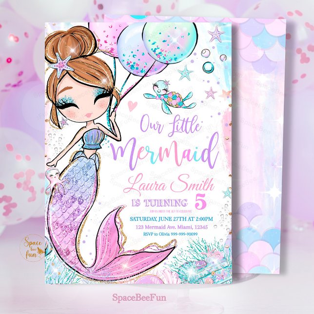 Convite de Aniversário de Sereia Convite de Festa  (mermaid invitatiob,birthday party invitation,mermaid sea,mermaid party invite,under the sea,pool mag)