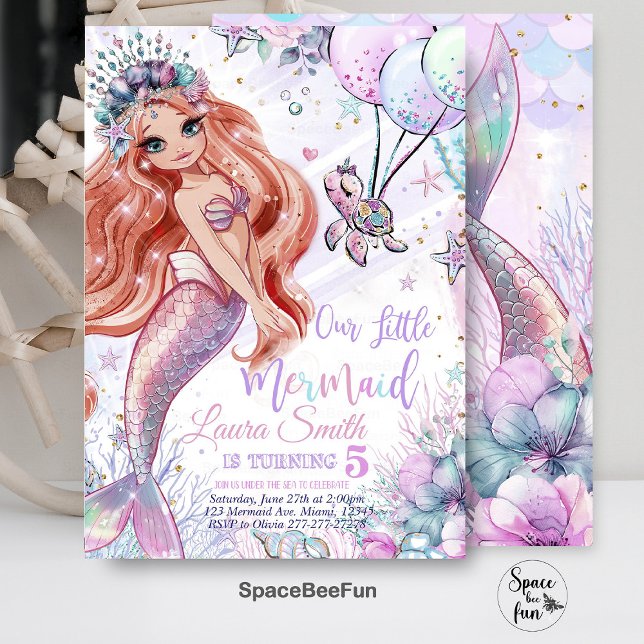 Convite de Aniversário de Sereia Convite de Festa  (Mermaid Birthday,mermaid Invitation,Party Mermaid invite,Girl Pink mermaidtemplate,)