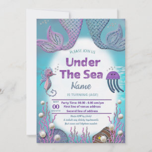 Convite de aniversário de Sereia de Menina