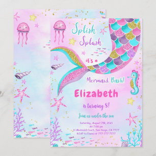 Convite de Aniversário de Sereia Debaixo do Mar