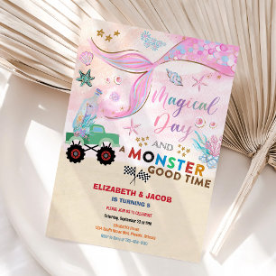 Convite de Aniversário de Sereia e Caminhão Monstr