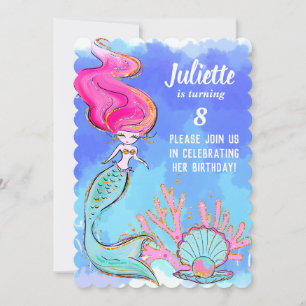 Convite de Aniversário de Sereia e Marisco Pérola