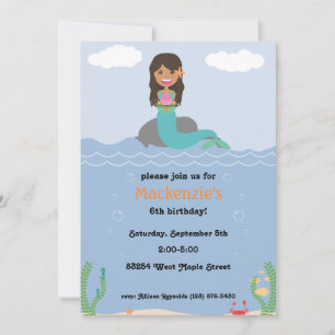 Convite de aniversário de Sereia - Marrom-escuro