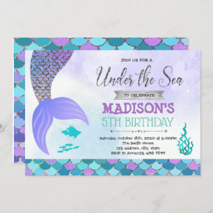 Convite de aniversário de sereia prateada