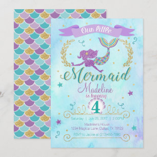 Convite de aniversário de Sereia Roxo Teal Dourado