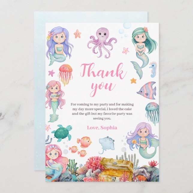 Convite de Aniversário de Sereia, Sereia debaixo d (Frente/Verso)