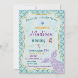 Convite de aniversário de Sereia sob o partido do