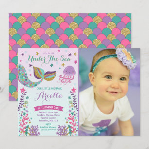 Convite De Aniversário De Sereia Sob Partido Do M