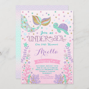 Convite De Aniversário De Sereia Sob Partido Do Ma
