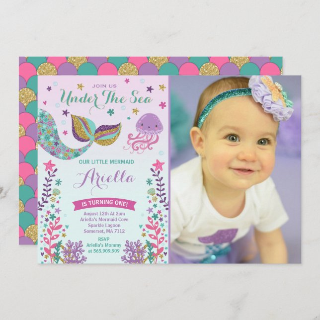 Convite De Aniversário De Sereia Sob Partido Do Ma (Frente/Verso)