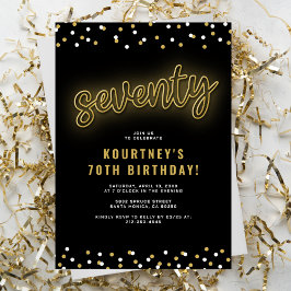 Convite de Aniversário de Setenta Neon Dourado