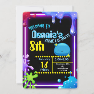 Convite de Aniversário de Slime Neon Drip para Cri
