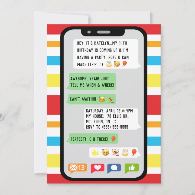 Convite de aniversário de SMS, Partido da adolescê (Frente)