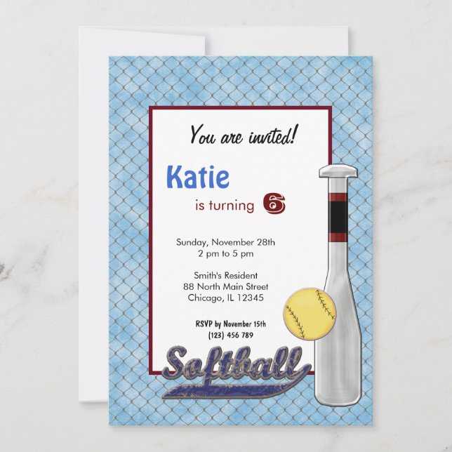Convite de Aniversário de Softbol (Frente)