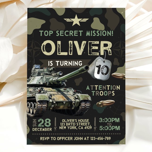 Convite de Aniversário de Soldado Militar do Exérc (Criador carregado)