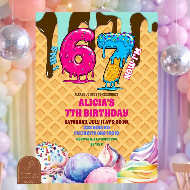 Convite de Aniversário de Sorvete 67 (Criador carregado)