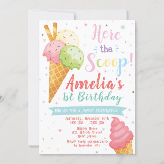 Convite de Aniversário de Sorvete. Celebração Doce