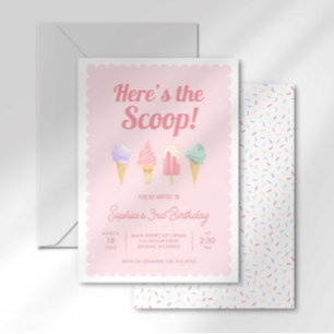 Convite de Aniversário de Sorvete Here's the Scoop