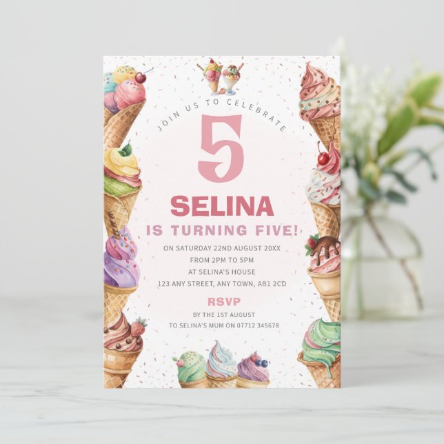 Convite de Aniversário de Sorveteria de Sorvete (Em pé/Frente)