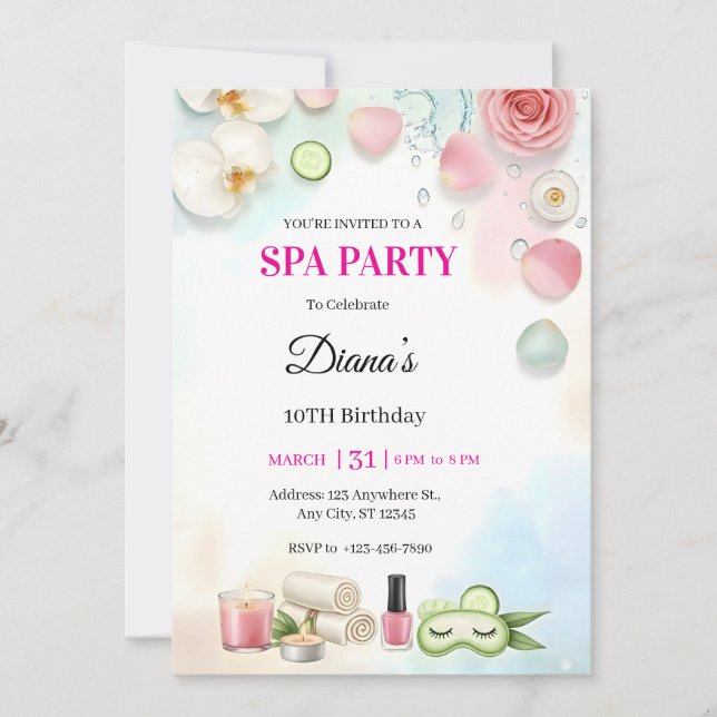 Convite de Aniversário de Spa para Meninas | Festa (Frente)