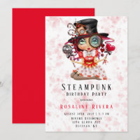 Convite de aniversário de Steampunk Preten Girl
