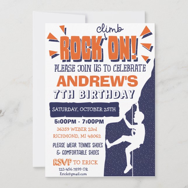 Convite de aniversário de Subida de Rock Personali (Frente)