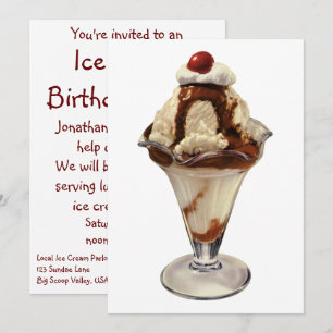 Convite de Aniversário de Sundae de Chocolate Quen
