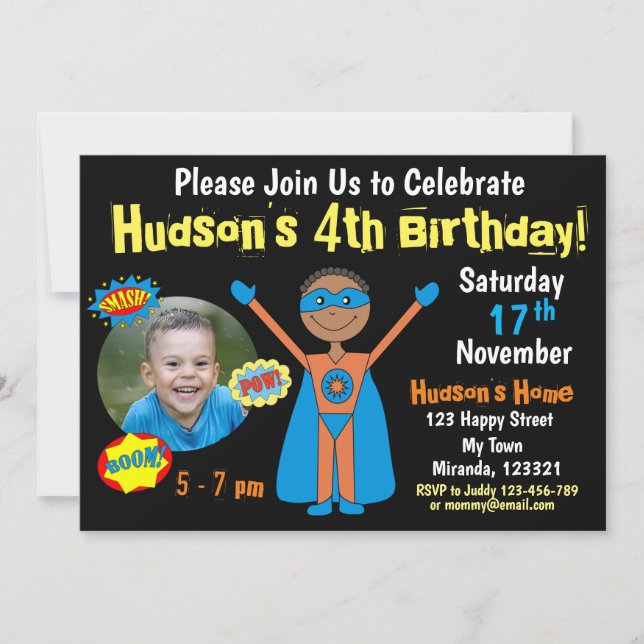 Convite de Aniversário de Super-Herói (Frente)