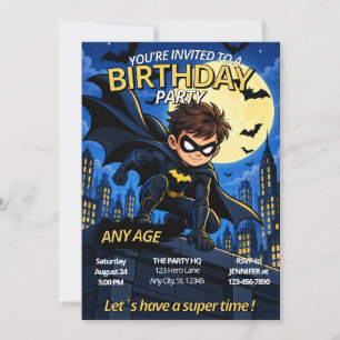 Convite de Aniversário de Super-Herói com Morcegos