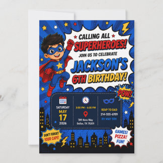 Convite de Aniversário de Super-Herói | Menino Sup