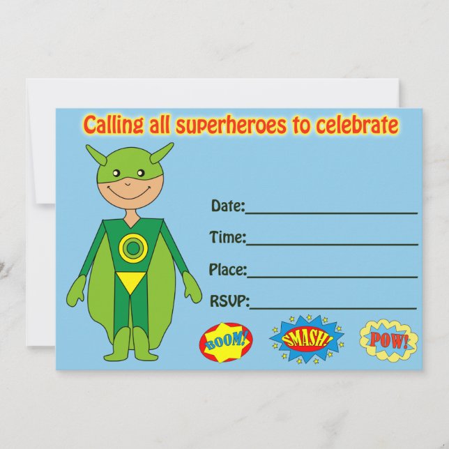 convite de aniversário de super-herói preencher em (Frente)
