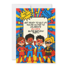 Convite de Aniversário de Super-Heróis – Cartão Pe