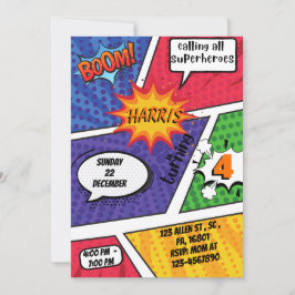 Convite de aniversário de super-heróis em quadrinh