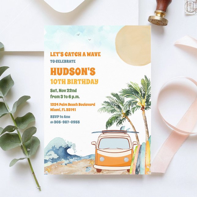 Convite de Aniversário de Surf na Praia (Criador carregado)