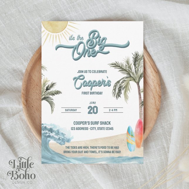 Convite de Aniversário de Surf O Grande (Criador carregado)