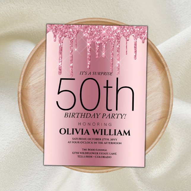 Convite de aniversário de Surpresa Rosa Elegante (Criador carregado)