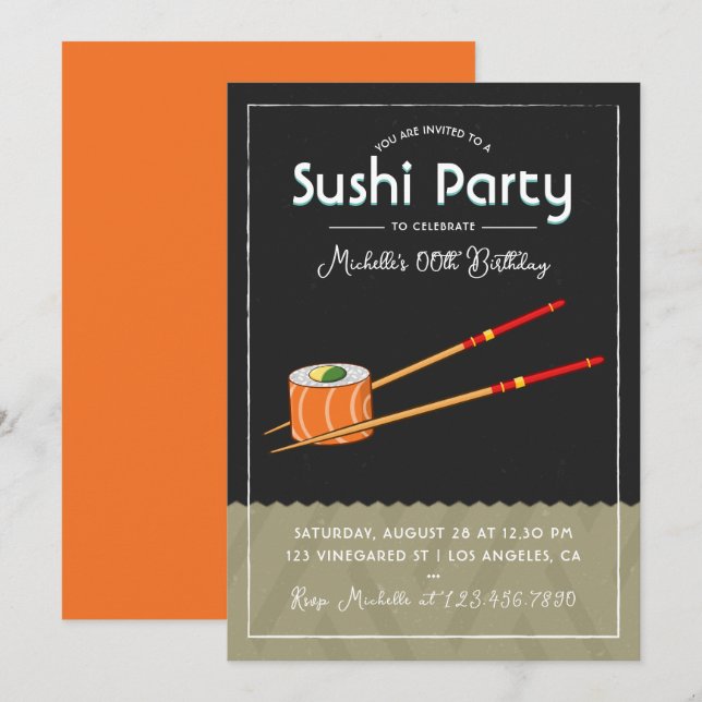 Convite de Aniversário de Sushi (Frente/Verso)