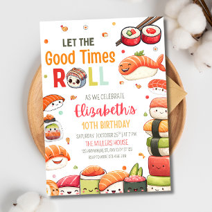 Convite de Aniversário de Sushi Kawaii Comida Japo