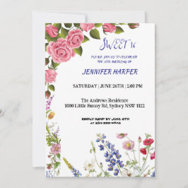 Convite de Aniversário de Sweet 16 com Rosas Cor-d