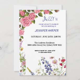 Convite de Aniversário de Sweet 16 com Rosas Cor-d