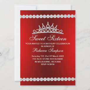 Convite de Aniversário de Sweet Sixteen com Tiara