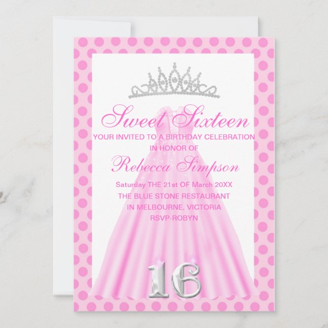 Convite de Aniversário de Sweet Sixteen de Vestido (Frente)