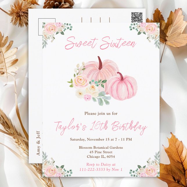 Convite de Aniversário de Sweet Sixteen Floral com (Criador carregado)
