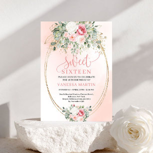 Convite de Aniversário de Sweet Sixteen Rosa Blush