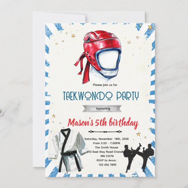 convite de aniversário de taekwondo (Frente)