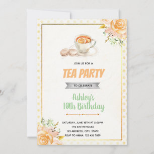 Convite de aniversário de Tea e Macaron para chá