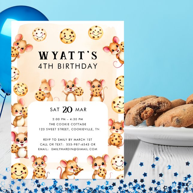 Convite de aniversário de Tema do Mouse e Cookie (Mouse and Cookie Theme Birthday Party Invite)