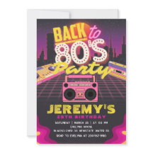 convite de aniversário de tema dos anos 80
